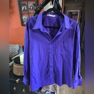 Foxcroft Wrinkle Free Cotton Blend‎ Career Purple Button Down Blouse Shirt 18